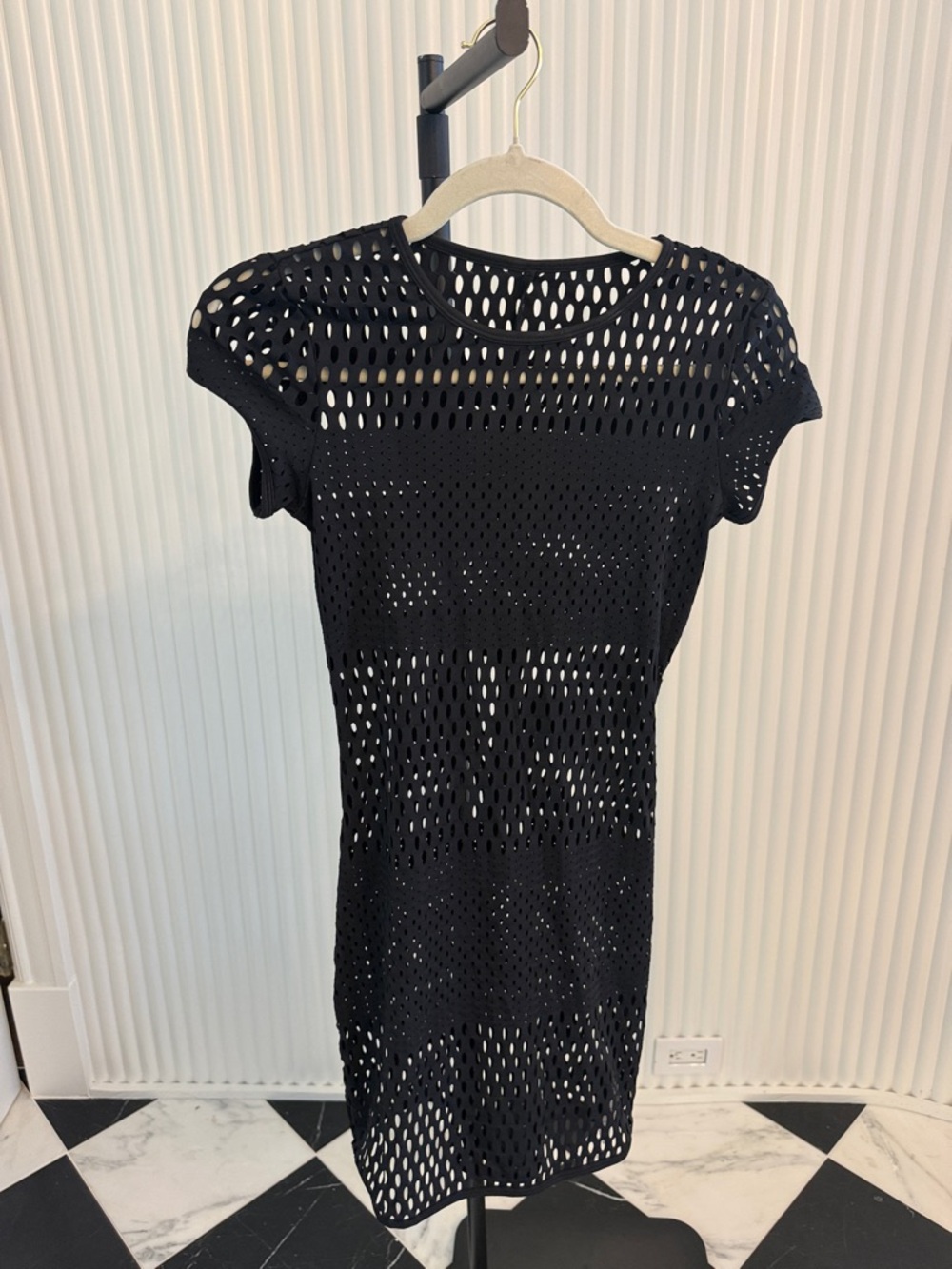 ALO Yoga Black Open-Knit Mini Dress